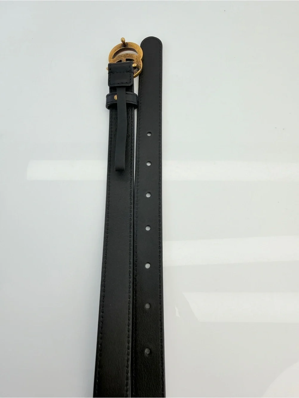 Gucci Gg Marmont Slim Black Leather Double G Belt Gold Buckle 409417 85/34
